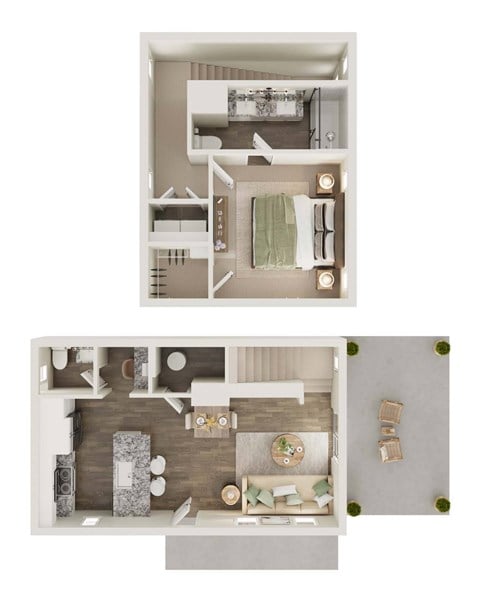 Floor plan for 1 bed, 1.5 baths, 826 sqft
